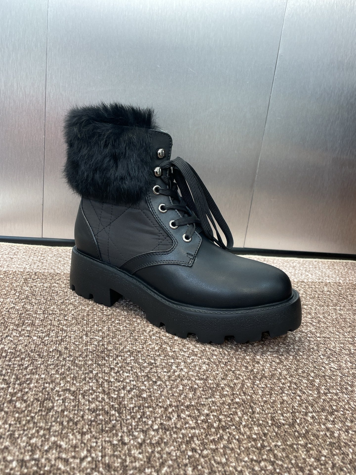 DIOR 25S D-MAJOR ANKLE BOOTS WICKER STYLE 35MM IN BLACK CALFSKIN AND CANVAS - 35