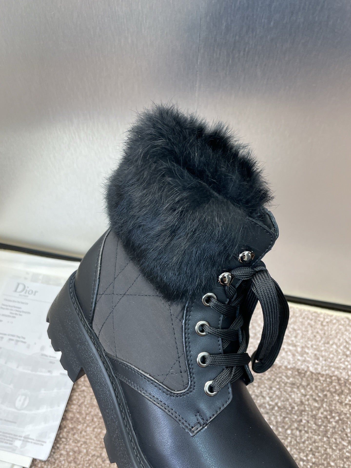 DIOR 25S D-MAJOR ANKLE BOOTS WICKER STYLE 35MM IN BLACK CALFSKIN AND CANVAS - 35