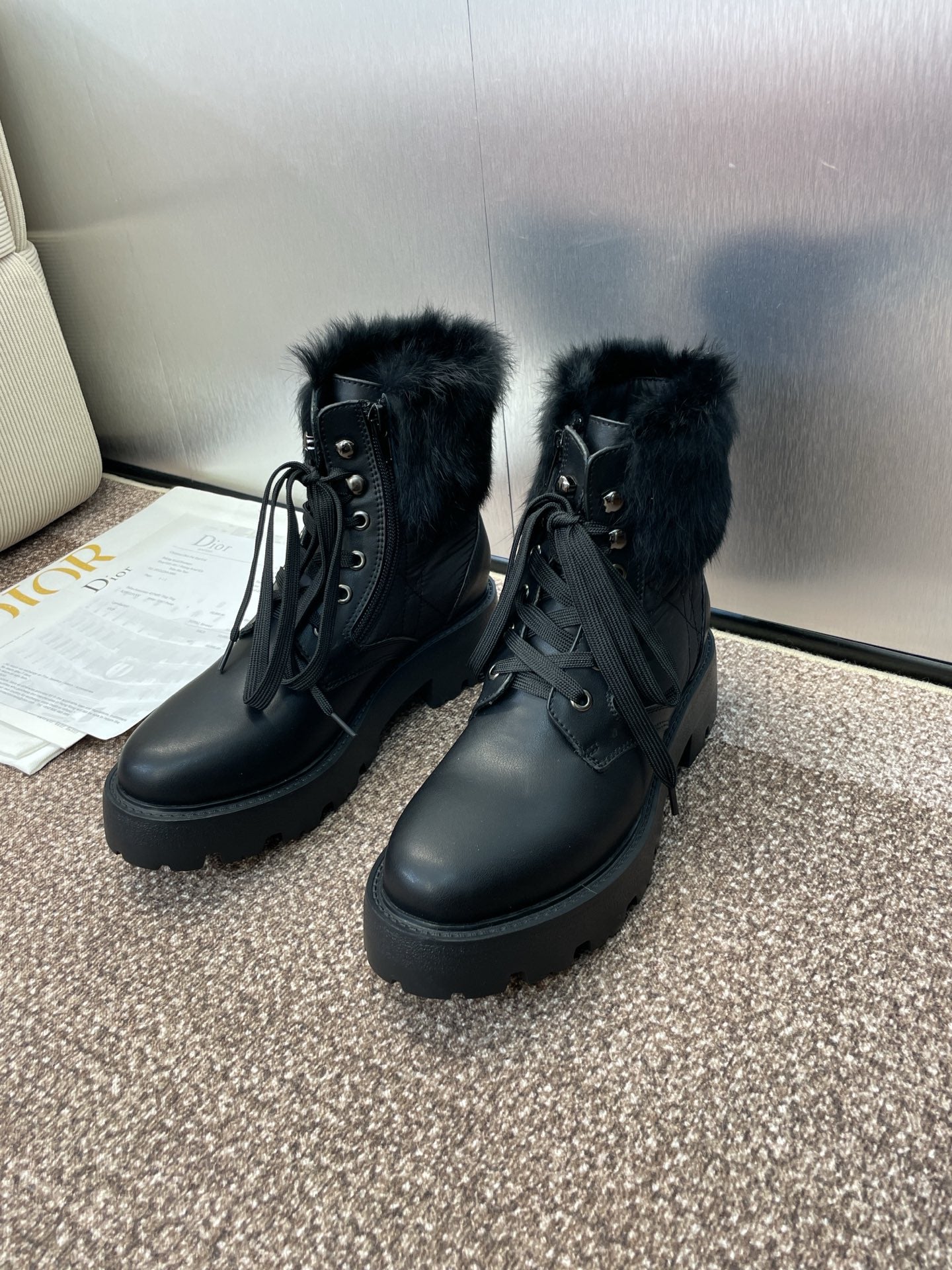 DIOR 25S D-MAJOR ANKLE BOOTS WICKER STYLE 35MM IN BLACK CALFSKIN AND CANVAS - 35