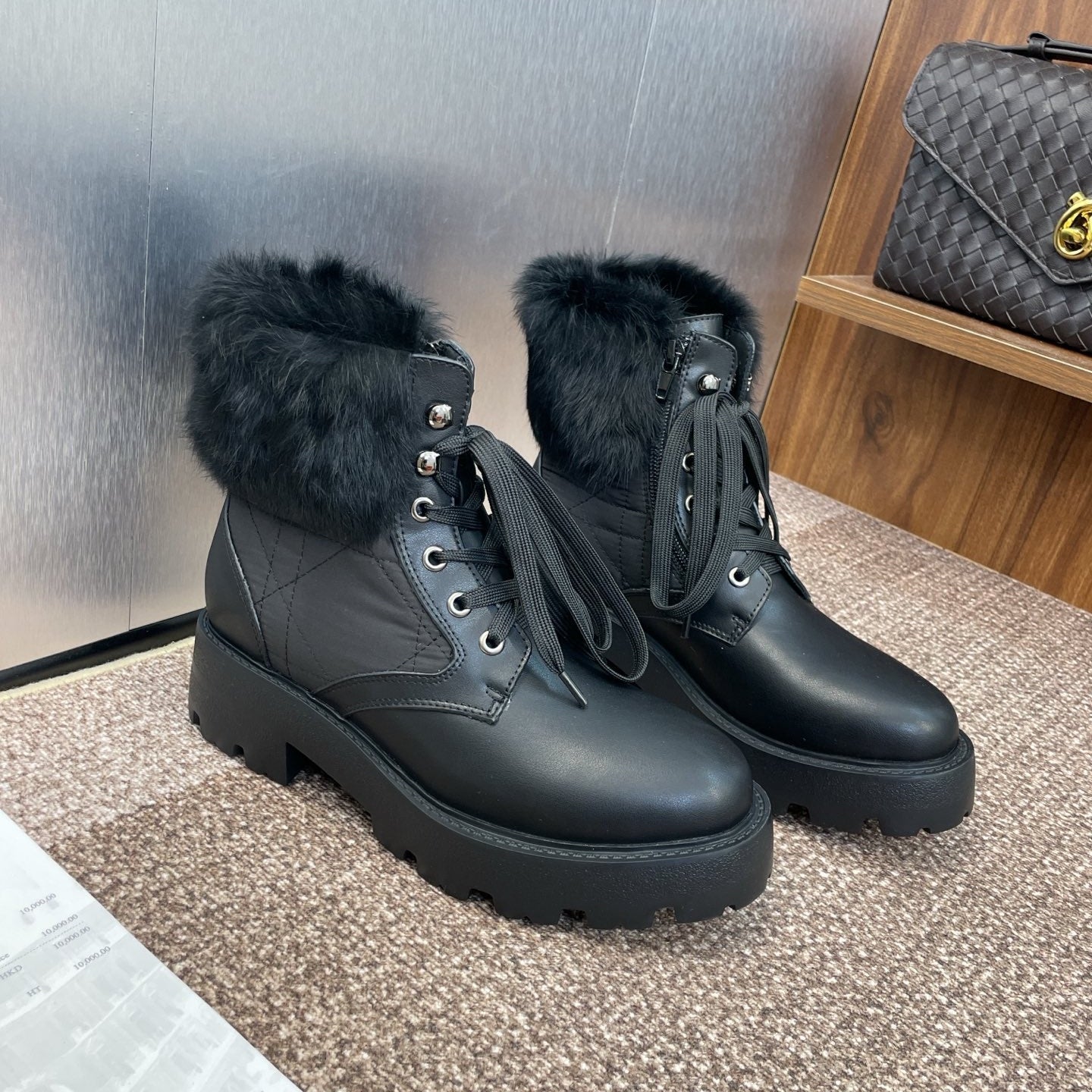 DIOR 25S D-MAJOR ANKLE BOOTS WICKER STYLE 35MM IN BLACK CALFSKIN AND CANVAS - 35