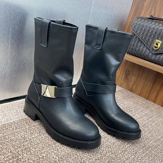 DIOR 25S D-QUEST BOOTS 45MM IN BLACK CALFSKIN - 35