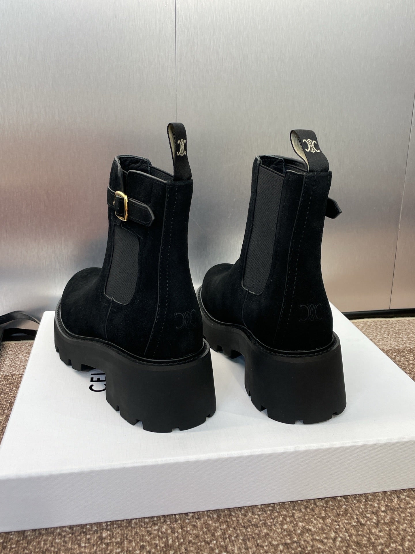 CELINE 26S ANKLE BOOTS 45 MM IN BLACK SUEDE