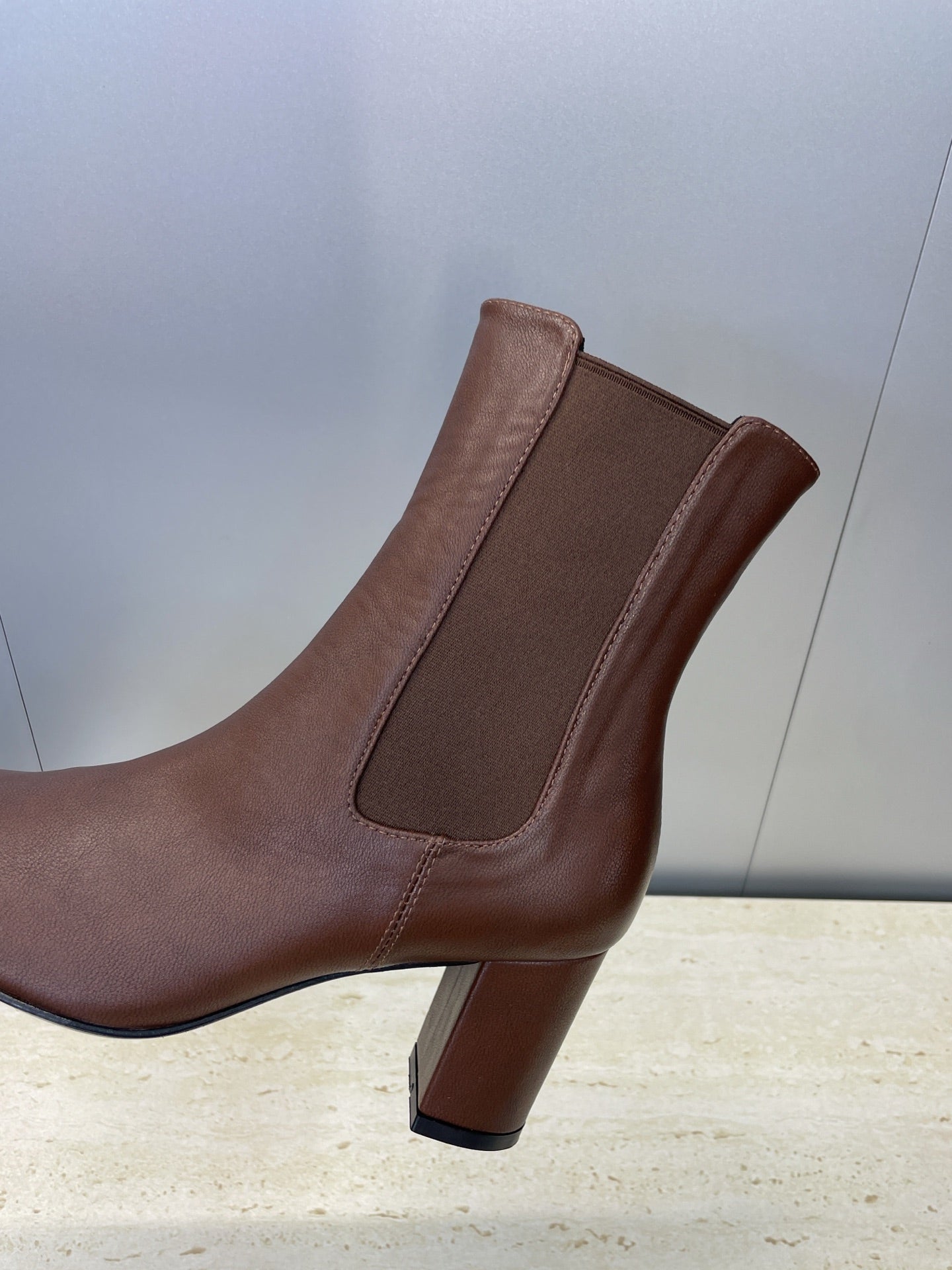 YSL 25S HEELED ANKLE BOOTS 70 MM IN DARK BROWN SMOOTH LAMBSKIN - 35