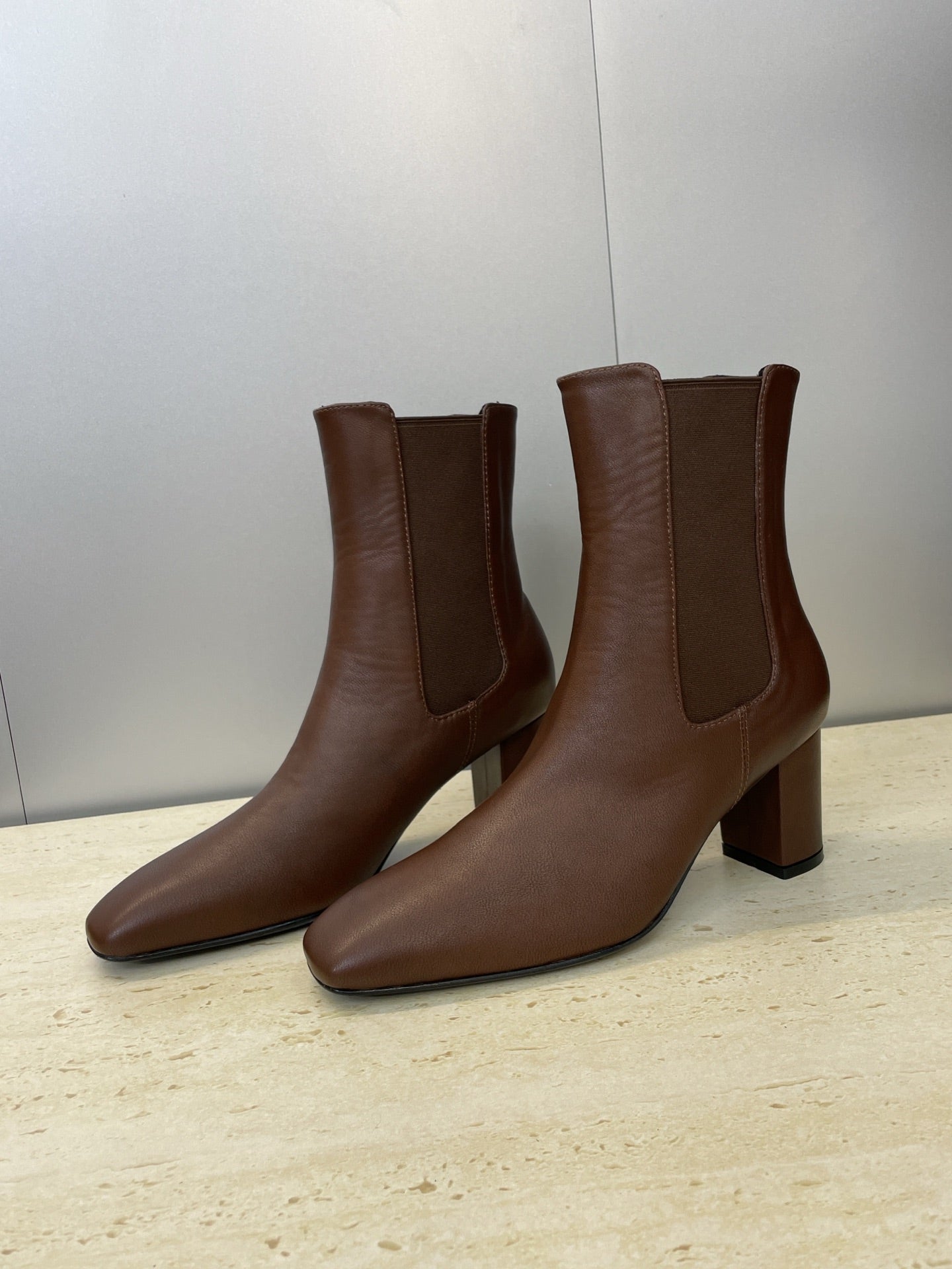 YSL 25S HEELED ANKLE BOOTS 70 MM IN DARK BROWN SMOOTH LAMBSKIN - 35