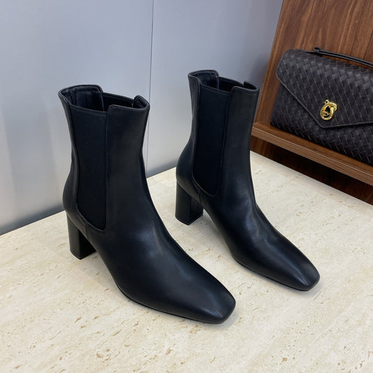 YSL 25S HEELED ANKLE BOOTS 70 MM IN BLACK SMOOTH LAMBSKIN - 35