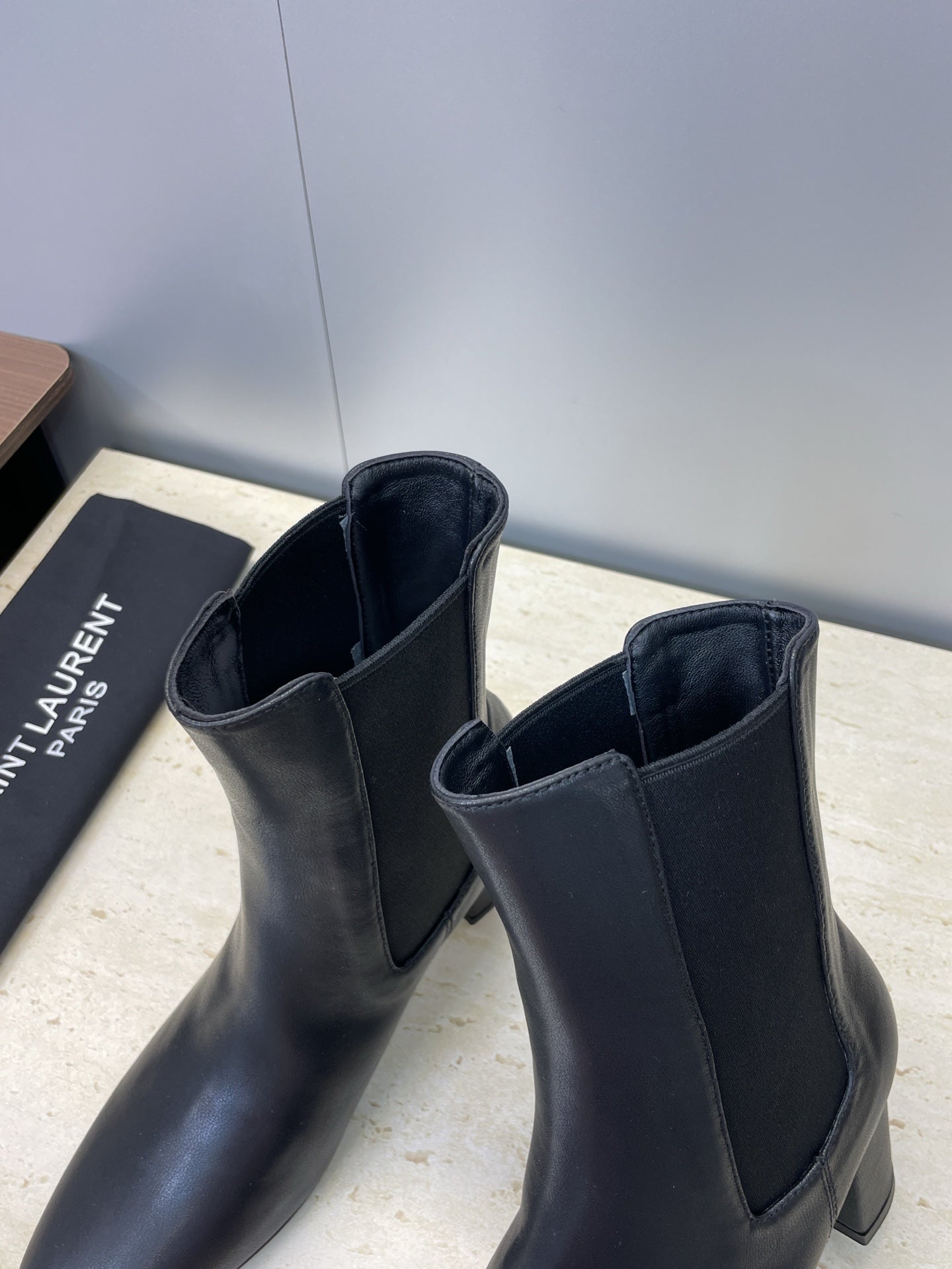 YSL 25S HEELED ANKLE BOOTS 70 MM IN BLACK SMOOTH LAMBSKIN - 35