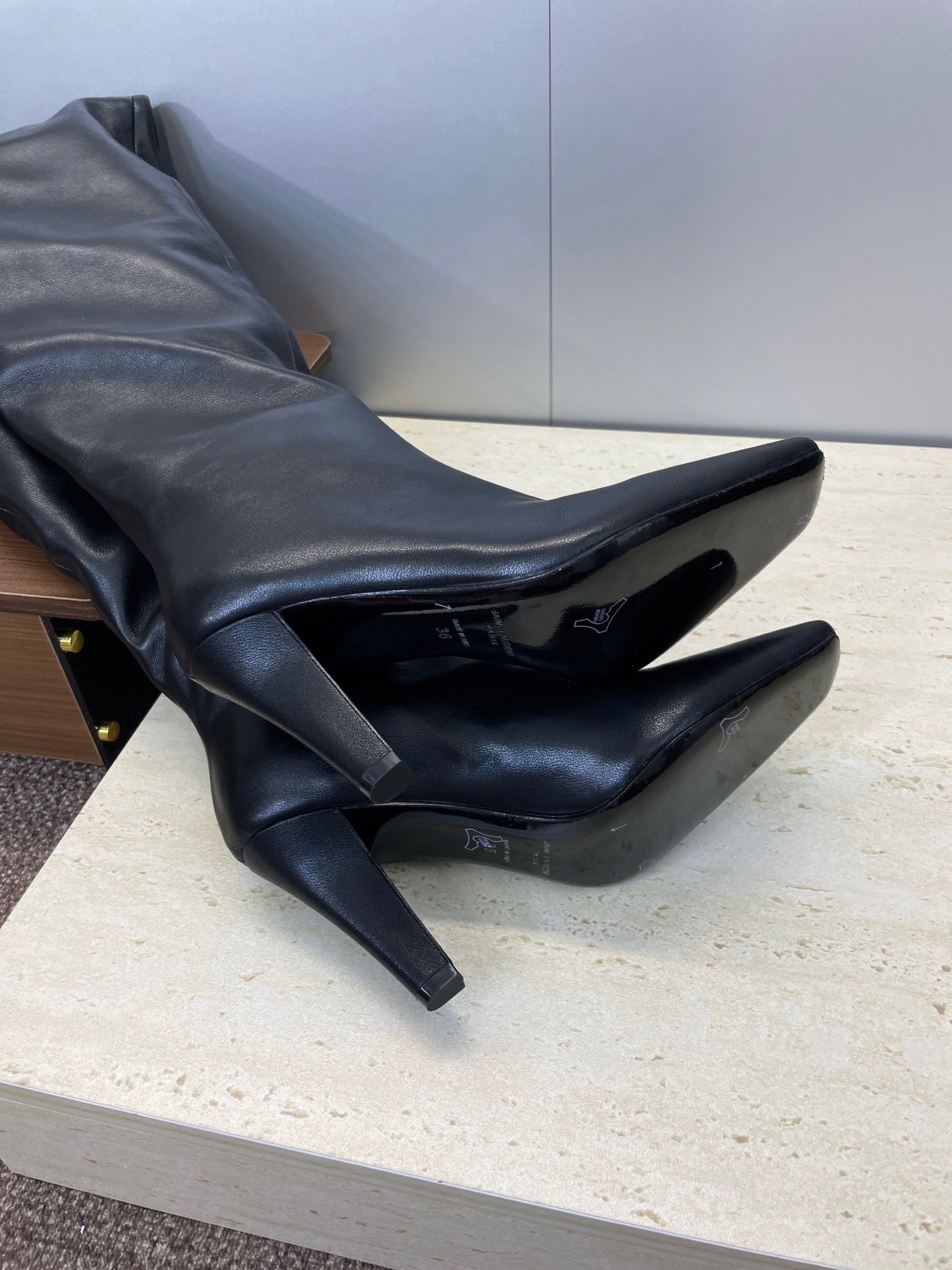 YSL 25S HIGH‑HEEL FRINGED MARTIN BOOTS 90 MM IN BLACK LAMBSKIN - 35