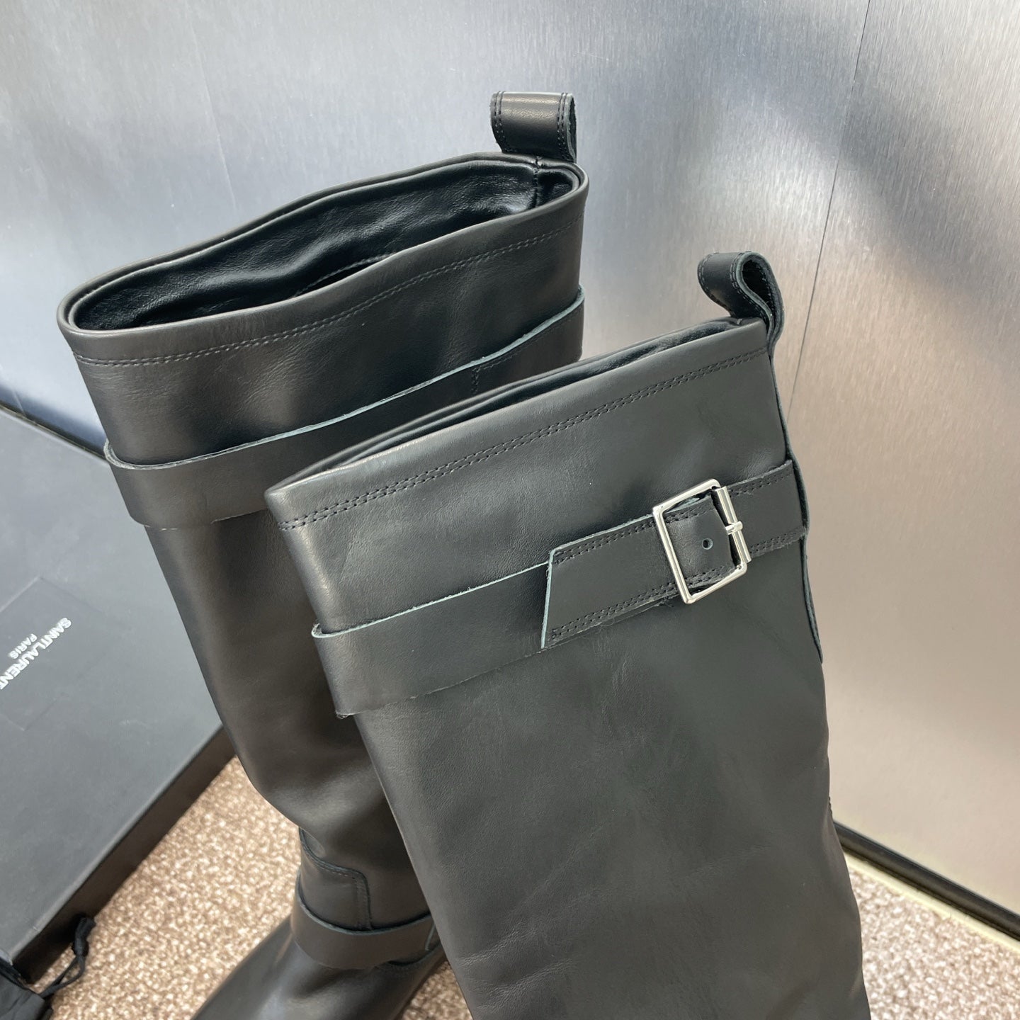 YSL 25S KNEE-HIGH BOOTS 30 MM IN BLACK LAMBSKIN WITH SILVER HARDWARE - 35