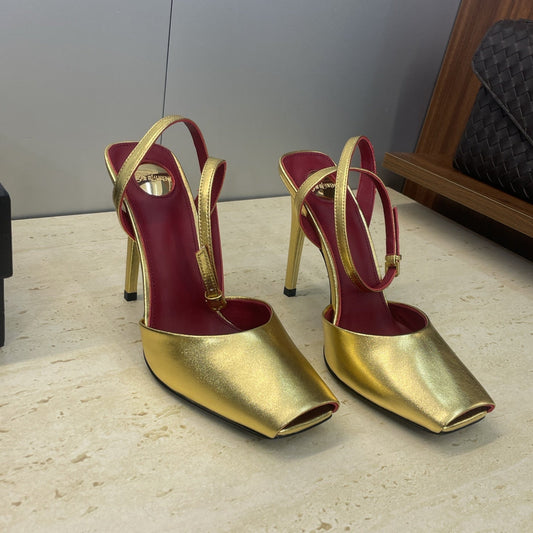 БОСОНІЖКИ YSL 26S НА ПІДБОРАХ 95 ММ ІЗ ЗОЛОТИСТОЇ ТЕЛЯЧОЇ ШКІРИ