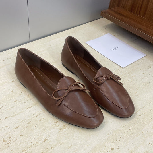 БАЛЕТКИ CELINE 26S З ТЕМНО-КОРИЧНЕВОЇ ОВЕЧОЇ ШКІРИ З БАНТОМ