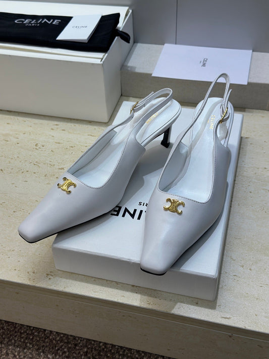 CELINE 26S БОСОНІЖКИ-СЛІНГБЕКИ 65 ММ З БІЛОЇ ТЕЛЯЧОЇ ШКІРИ
