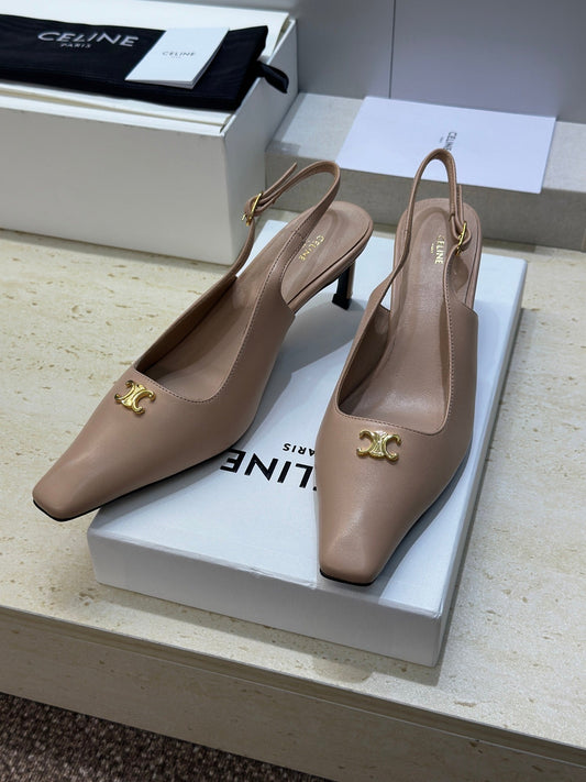БОСОНІЖКИ CELINE 26S НА ПІДБОРАХ 65 ММ З НАТУРАЛЬНОЇ ТЕЛЯЧОЇ ШКІРИ, БЕЖЕВИЙ НЮДОВИЙ КОЛІР
