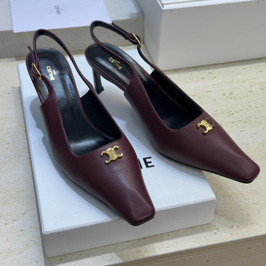 БОСОНІЖКИ CELINE 26S НА ПІДБОРАХ 65 ММ З ТЕМНО-ЧЕРВОНОЇ ТЕЛЯЧОЇ ШКІРИ