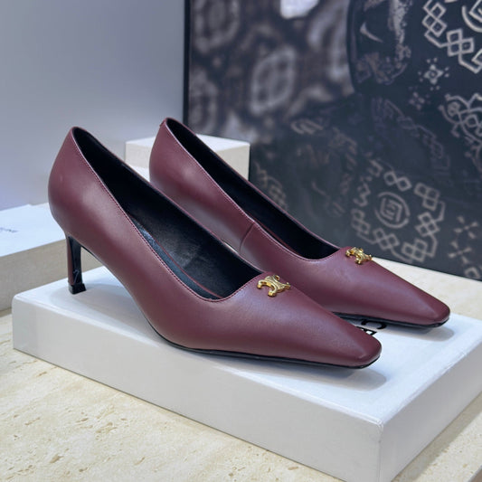 ТУФЛІ-ЧОВНИКИ CELINE 26S НА ПІДБОРАХ 65 ММ З ТЕМНО-ЧЕРВОНОЇ ТЕЛЯЧОЇ ШКІРИ