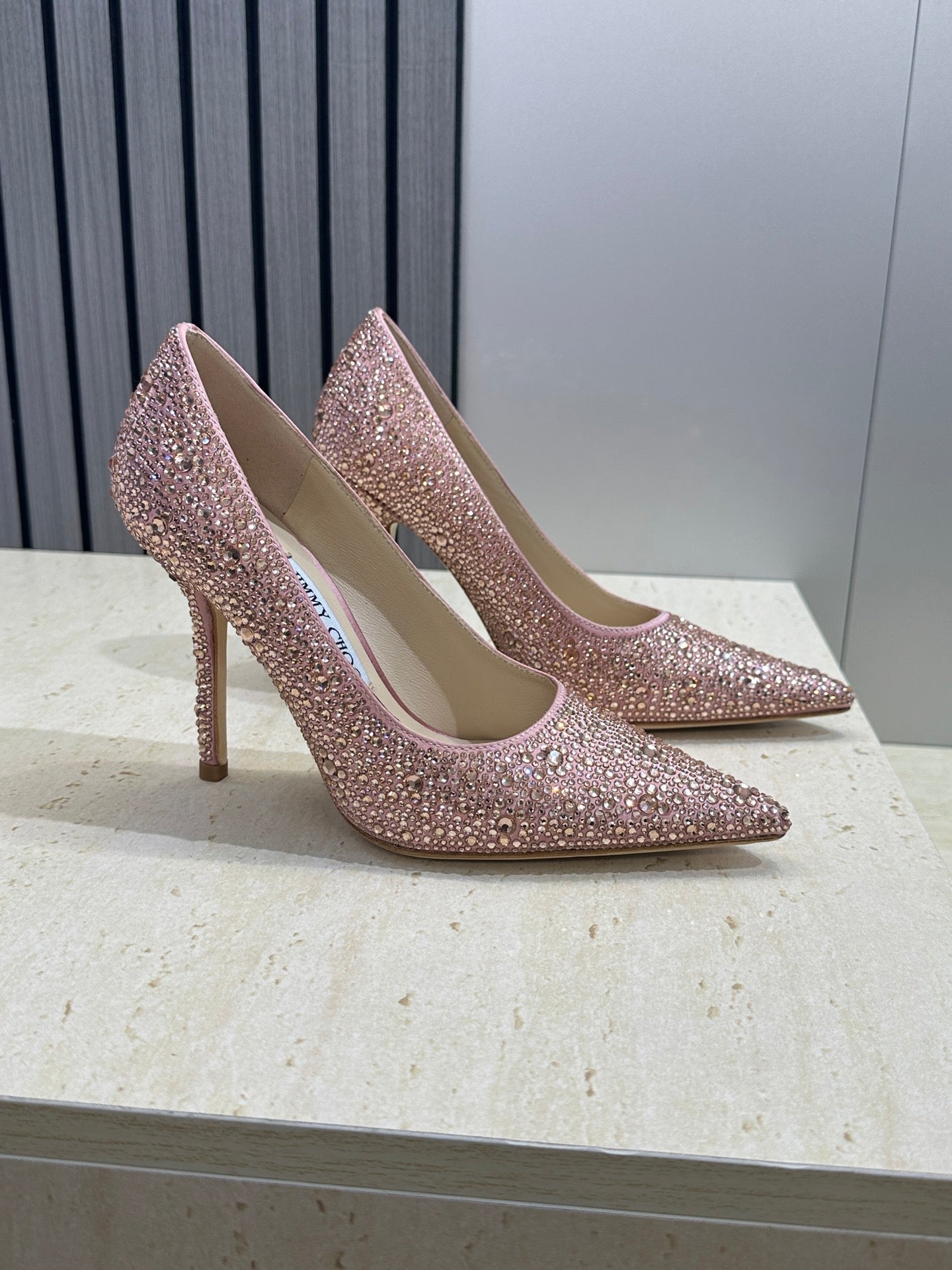 ТУФЛІ НА ШПИЛЬЦІ JIMMY CHOO 26S 95 ММ РОЖЕВОГО ЗОЛОТА З КРИСТАЛАМИ