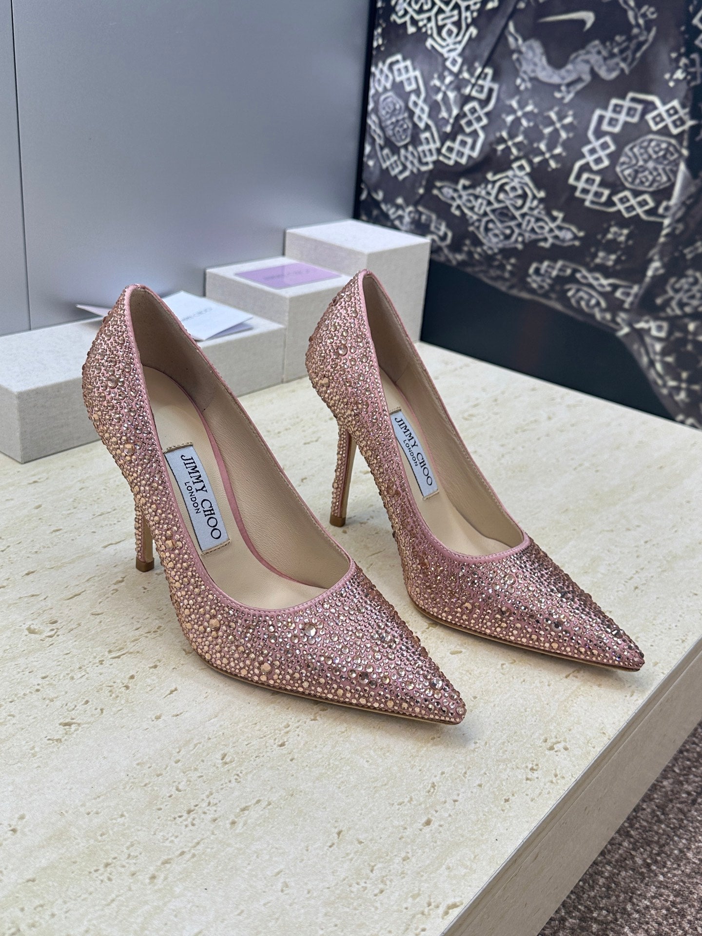 ТУФЛІ НА ШПИЛЬЦІ JIMMY CHOO 26S 95 ММ РОЖЕВОГО ЗОЛОТА З КРИСТАЛАМИ