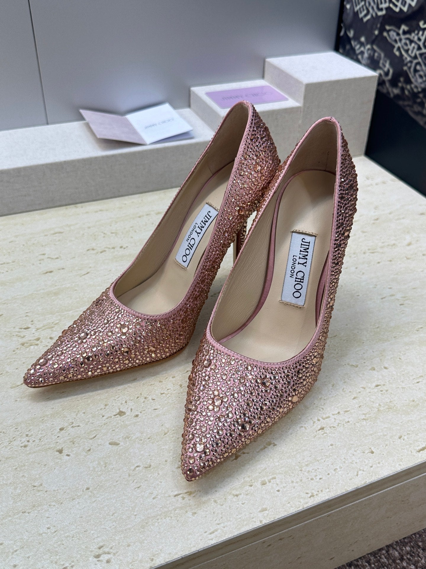 ТУФЛІ НА ШПИЛЬЦІ JIMMY CHOO 26S 95 ММ РОЖЕВОГО ЗОЛОТА З КРИСТАЛАМИ