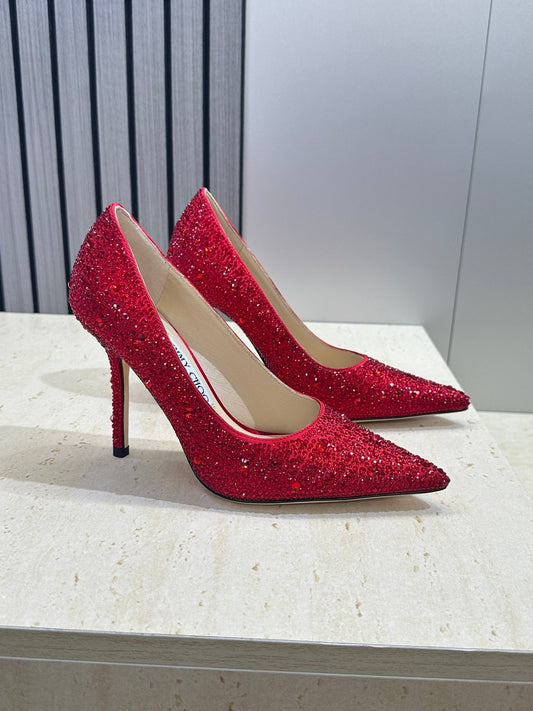 JIMMY CHOO 26S ТУФЛІ НА ВИСОКИХ ПІДБОРАХ 95 ММ, ОЗДОБЛЕНІ ЧЕРВОНИМИ КРИСТАЛАМИ