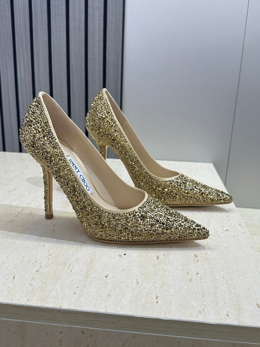 ТУФЛІ JIMMY CHOO 26S НА ВИСОКОМУ КАБЛУКУ 95 ММ ЗІ СТРАЗАМИ ЗОЛОТОГО КОЛЬОРУ