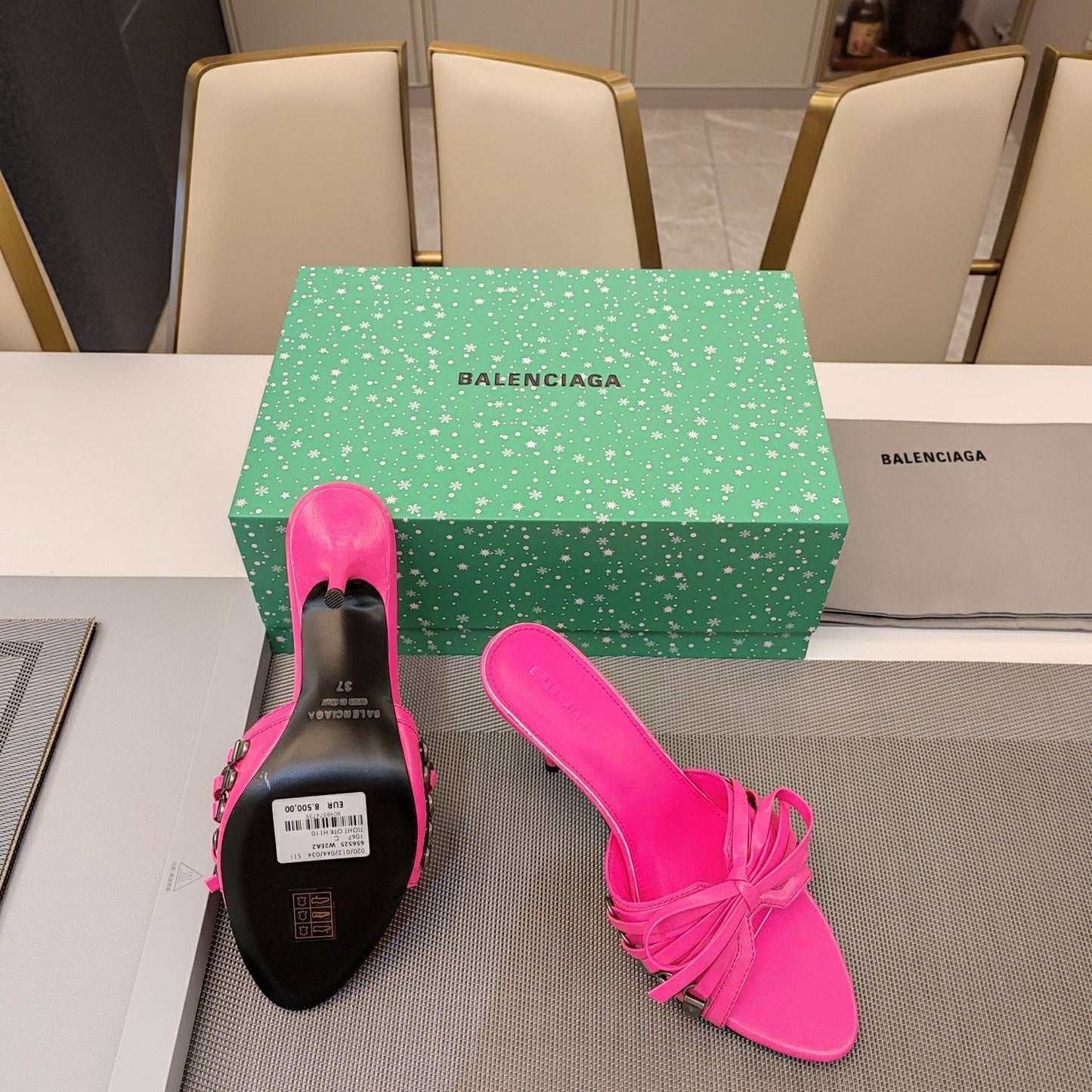 BOW-EMBELLISHED HIGH MULES IN HOT PINK SHEEPSKIN - 34