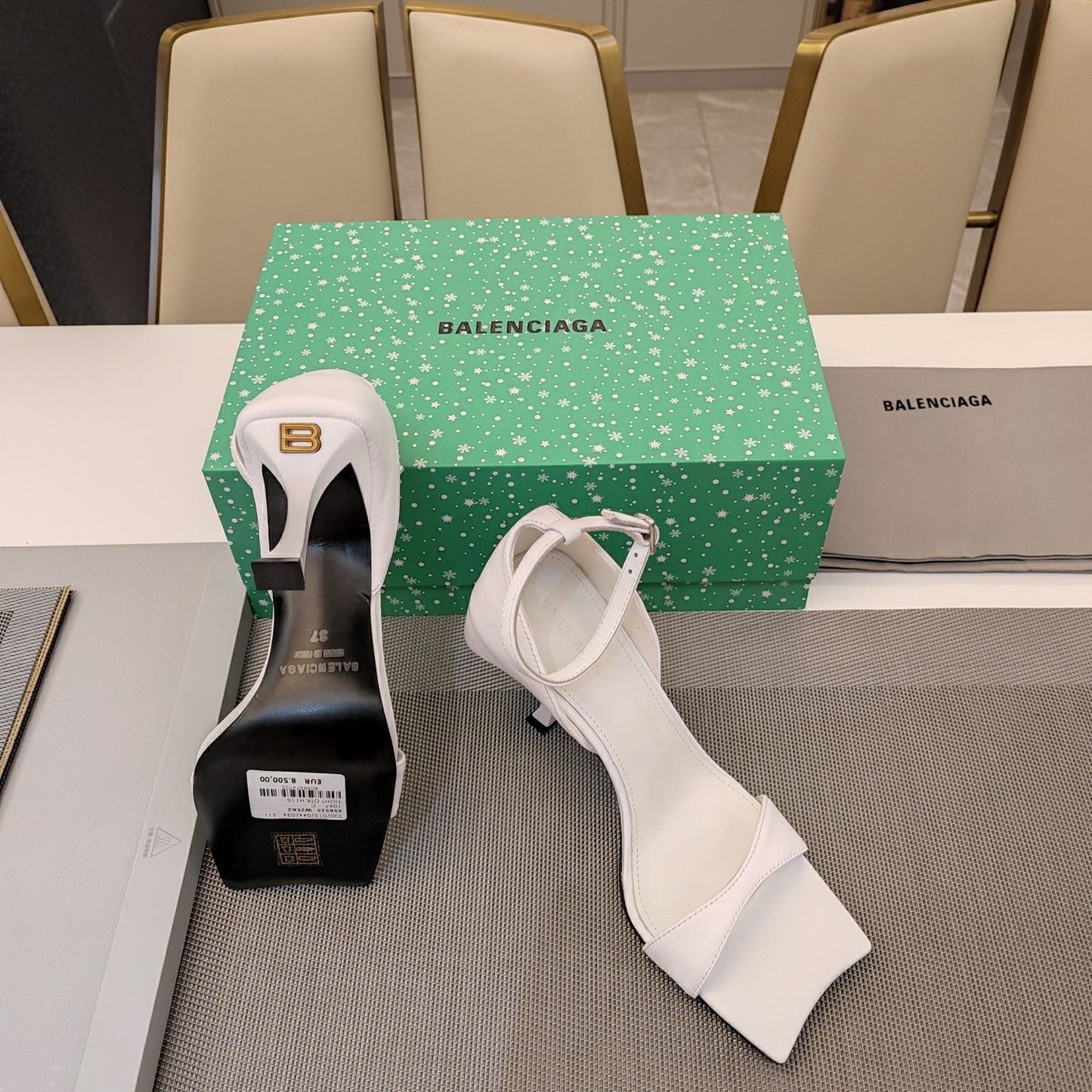 OPEN-TOE CURVED HIGH HEEL SANDALS IN WHITE SMOOTH CALFSKIN - 34