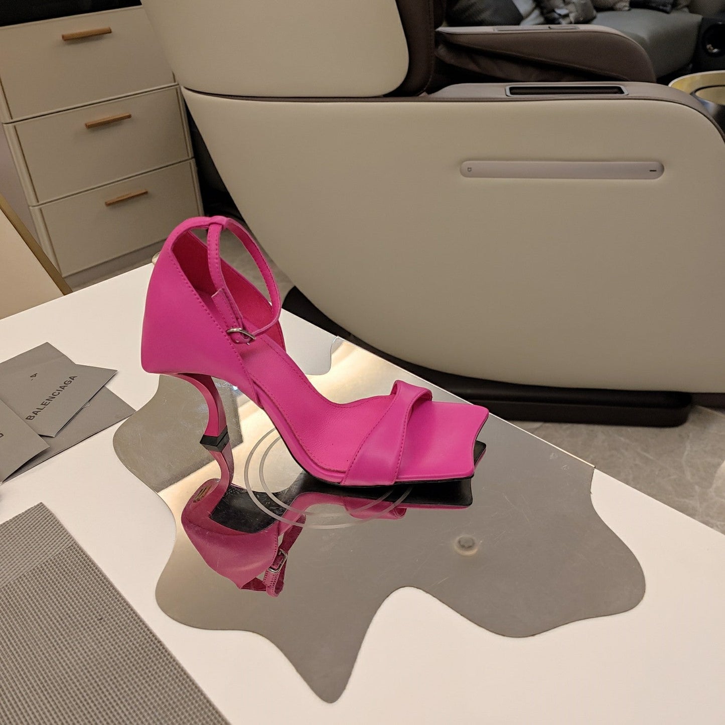 OPEN-TOE CURVED HIGH HEEL SANDALS IN DEEP PINK SMOOTH CALFSKIN - 34