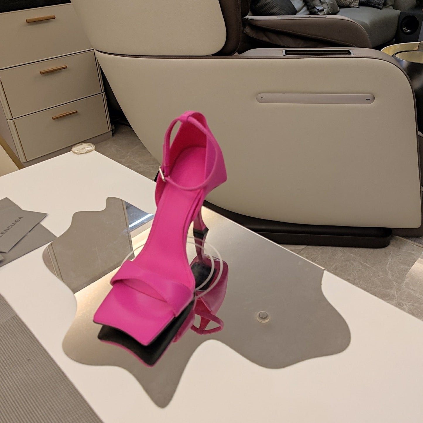 OPEN-TOE CURVED HIGH HEEL SANDALS IN DEEP PINK SMOOTH CALFSKIN - 34