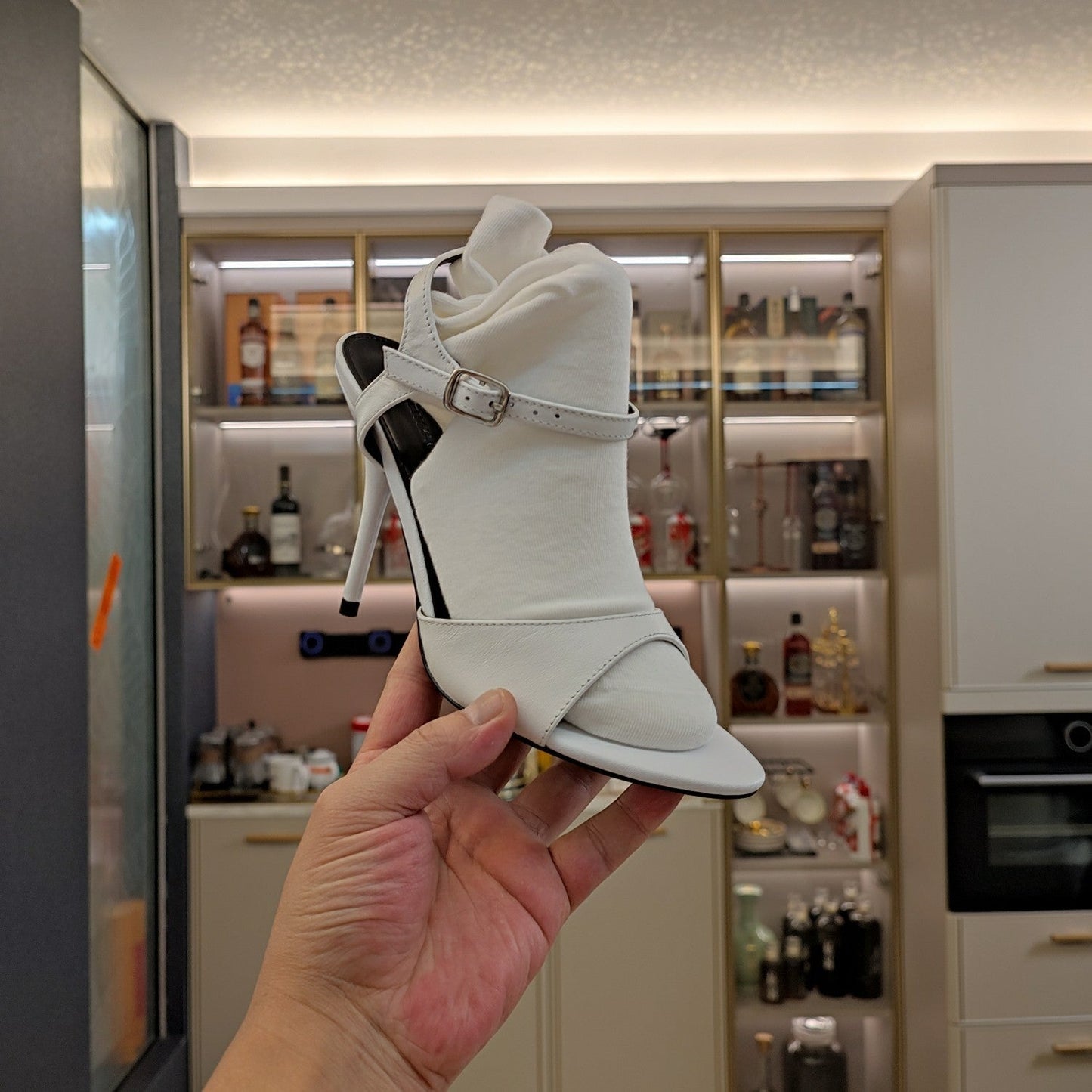 OPEN TOE STRAPPY HIGH HEEL IN WHITE CALFSKIN - 34
