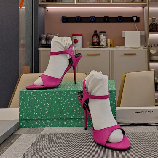 OPEN TOE STRAPPY HIGH HEEL IN PINK CALFSKIN - 34