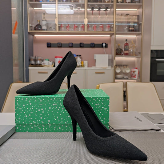 HIGH HEEL PUMPS 90MM IN BLACK WOOL - 34