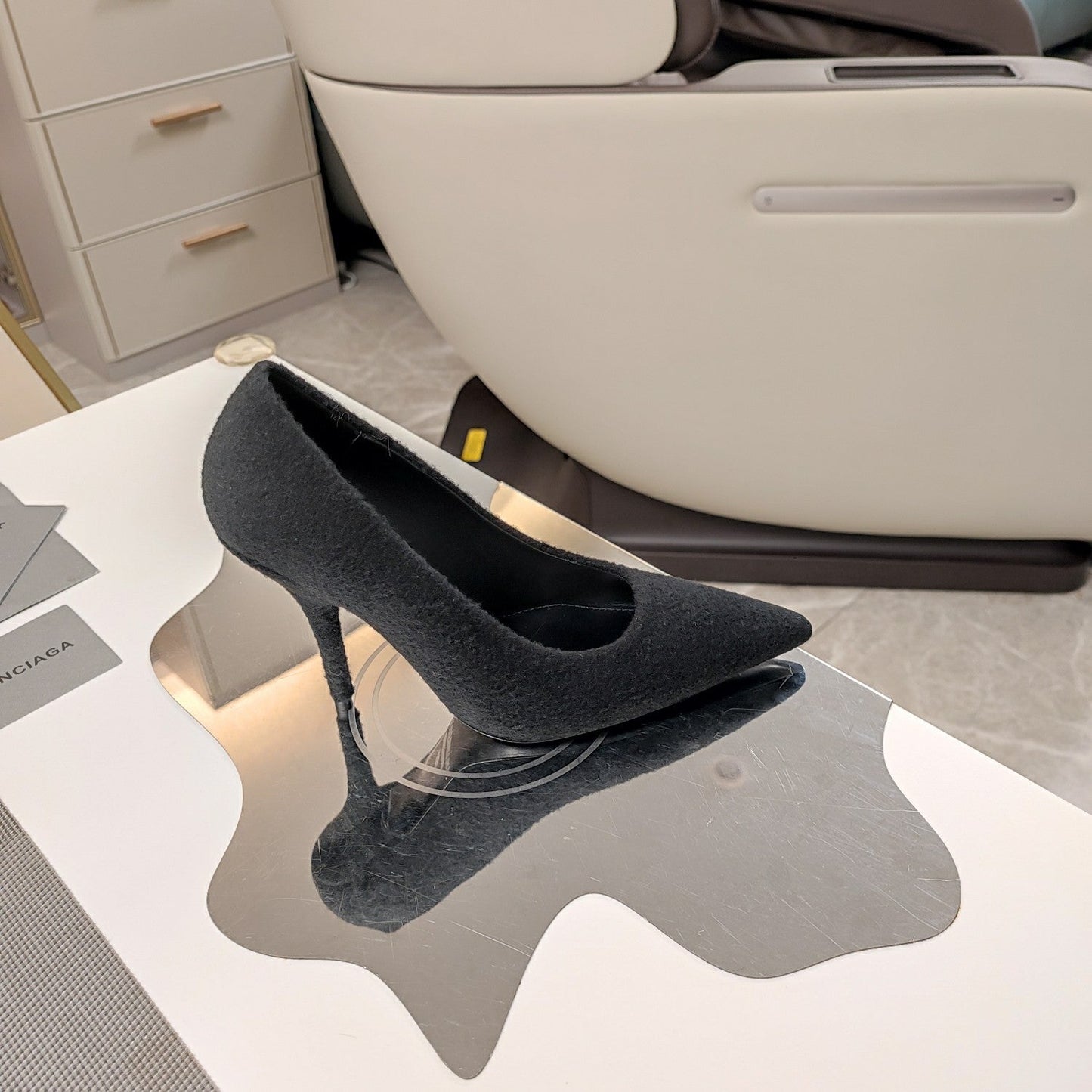 HIGH HEEL PUMPS 90MM IN BLACK WOOL - 34