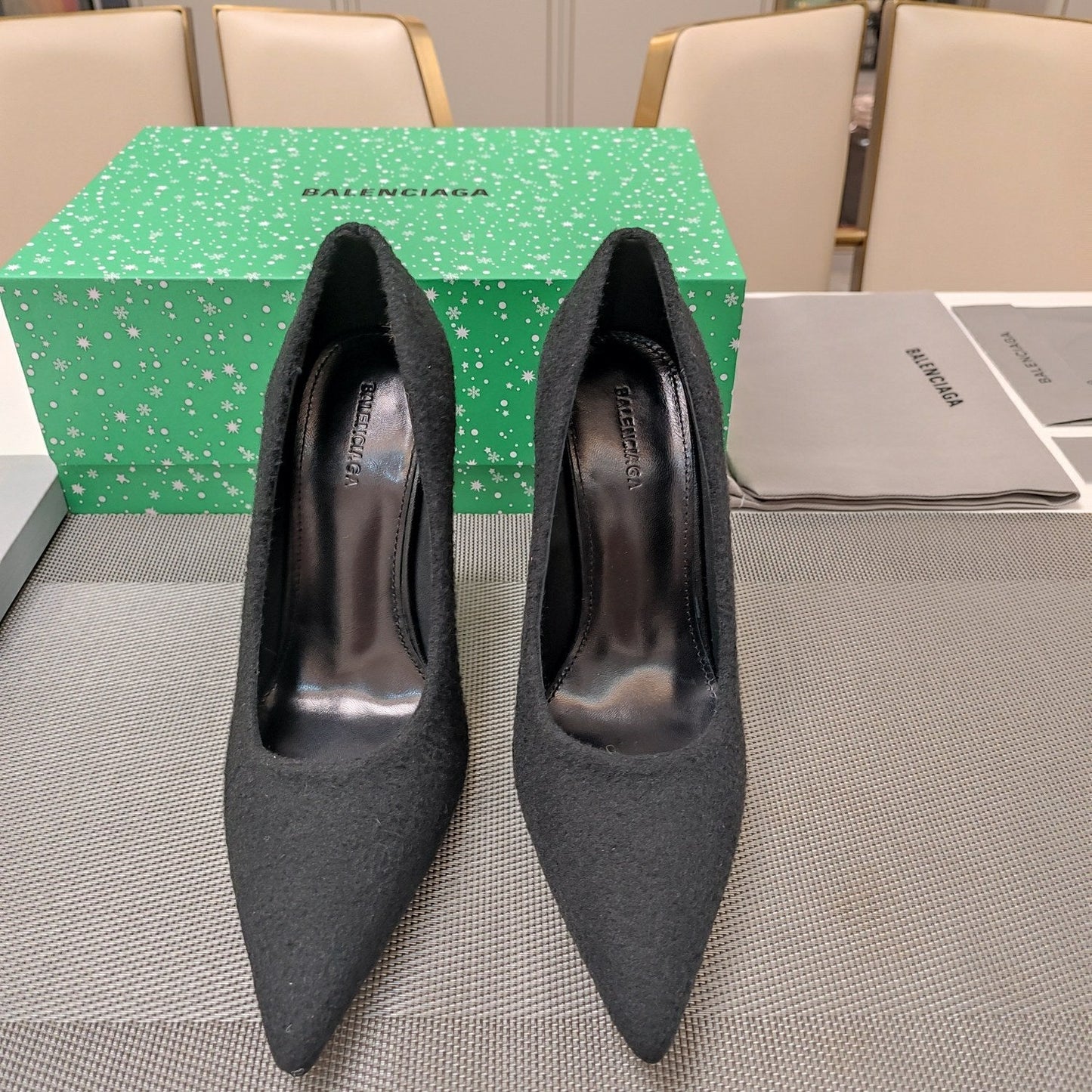 HIGH HEEL PUMPS 90MM IN BLACK WOOL - 34