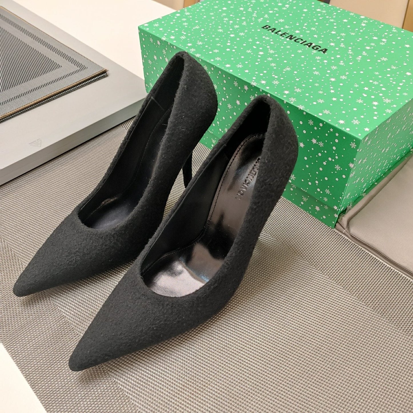 HIGH HEEL PUMPS 90MM IN BLACK WOOL - 34
