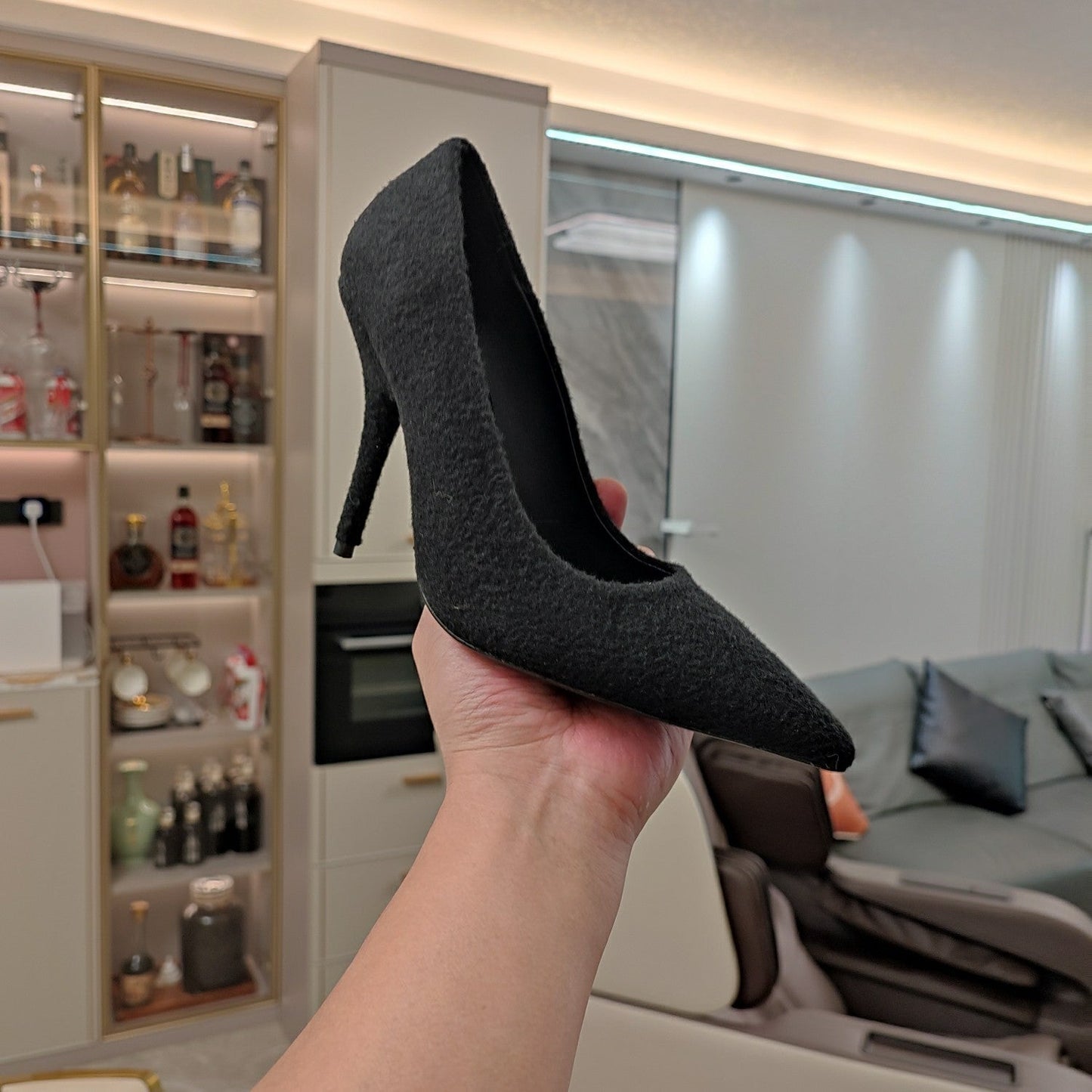 HIGH HEEL PUMPS 90MM IN BLACK WOOL - 34