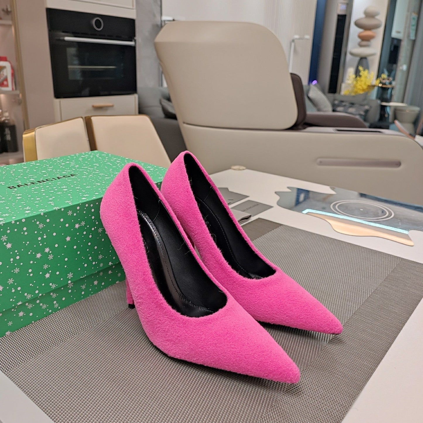 HIGH HEEL PUMPS 90MM IN PINK WOOL - 34