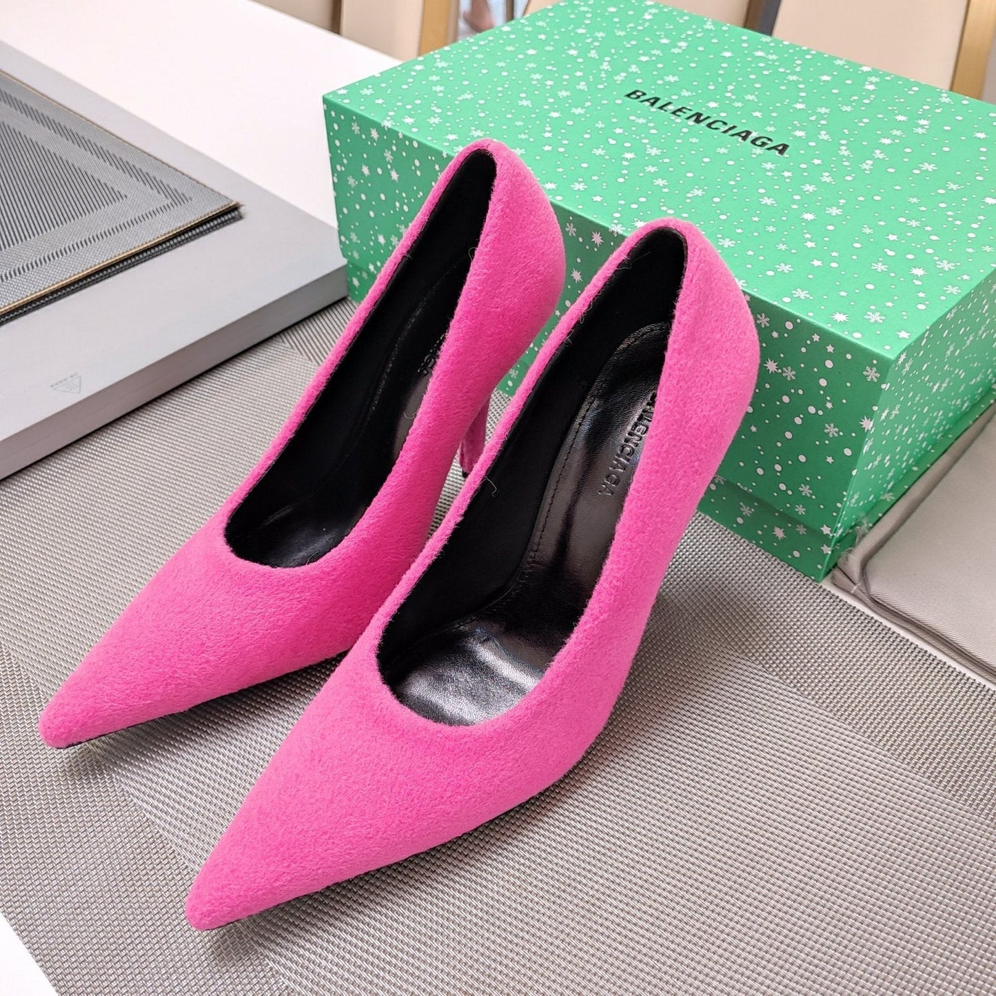 HIGH HEEL PUMPS 90MM IN PINK WOOL - 34