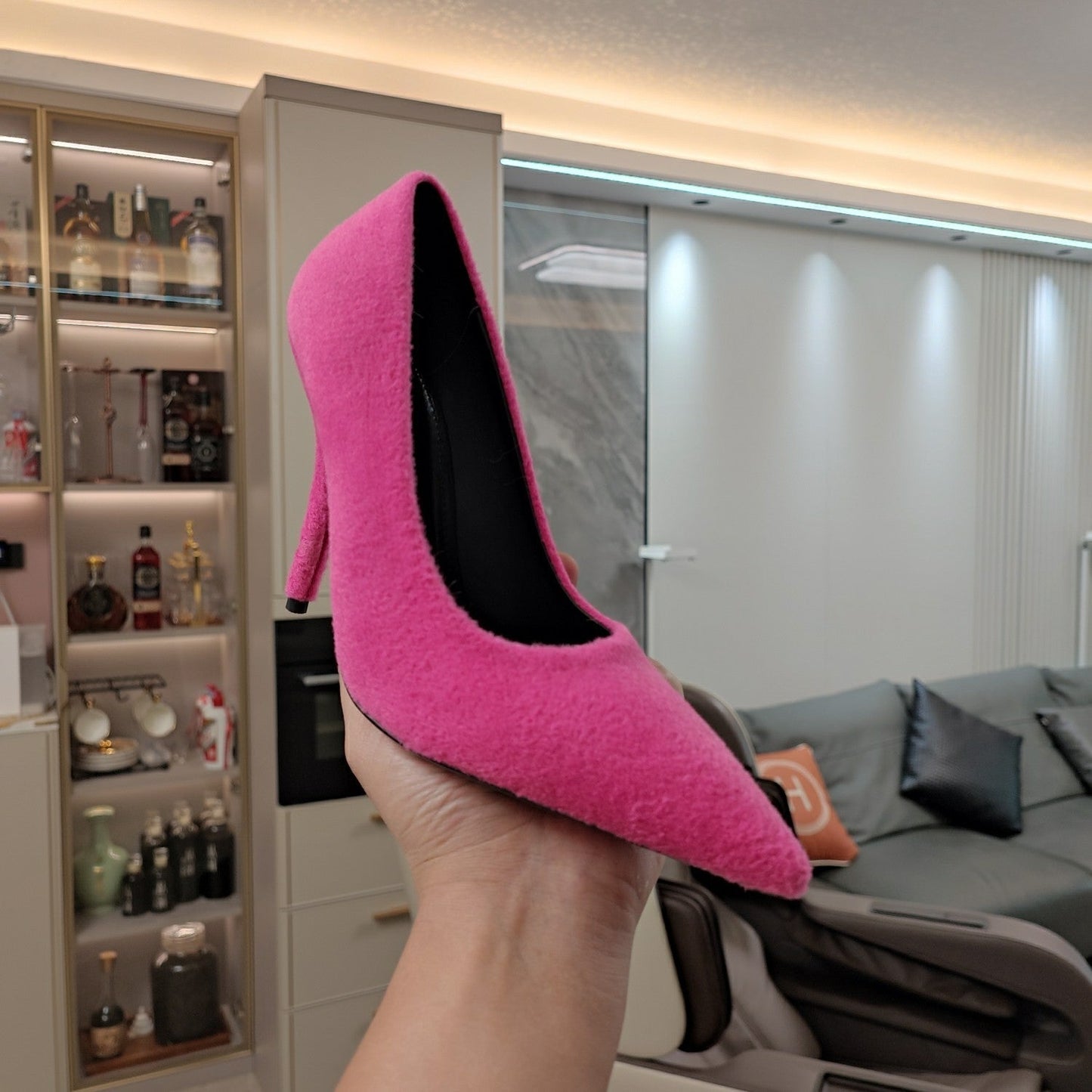 HIGH HEEL PUMPS 90MM IN PINK WOOL - 34