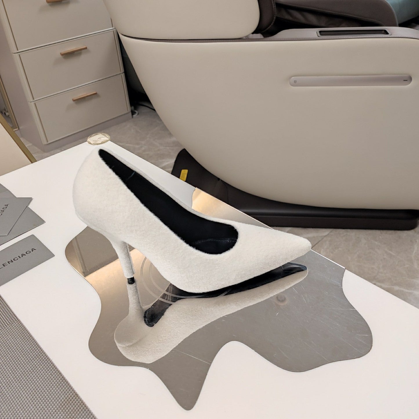 HIGH HEEL PUMPS 90MM IN WHITE WOOL - 34