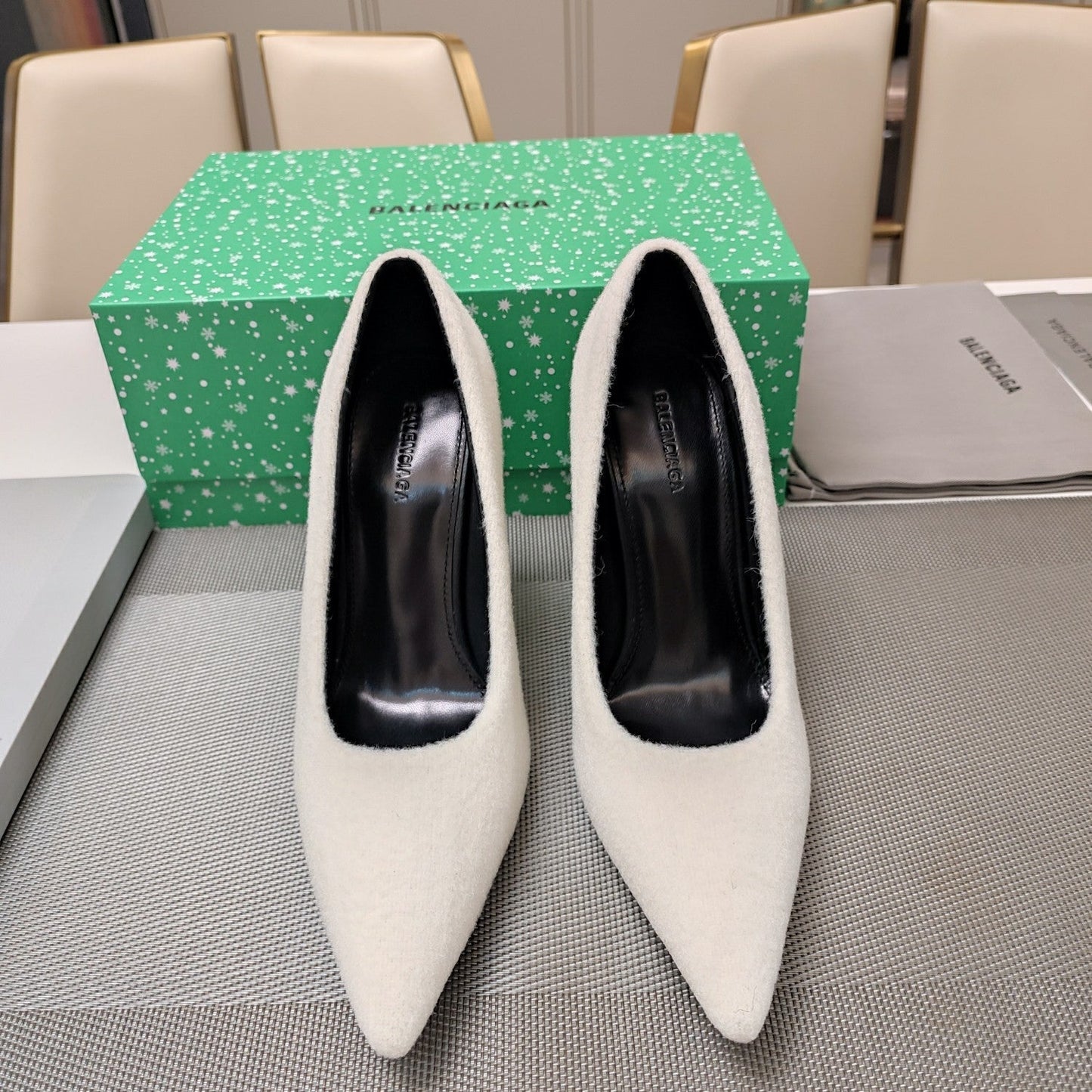 HIGH HEEL PUMPS 90MM IN WHITE WOOL - 34