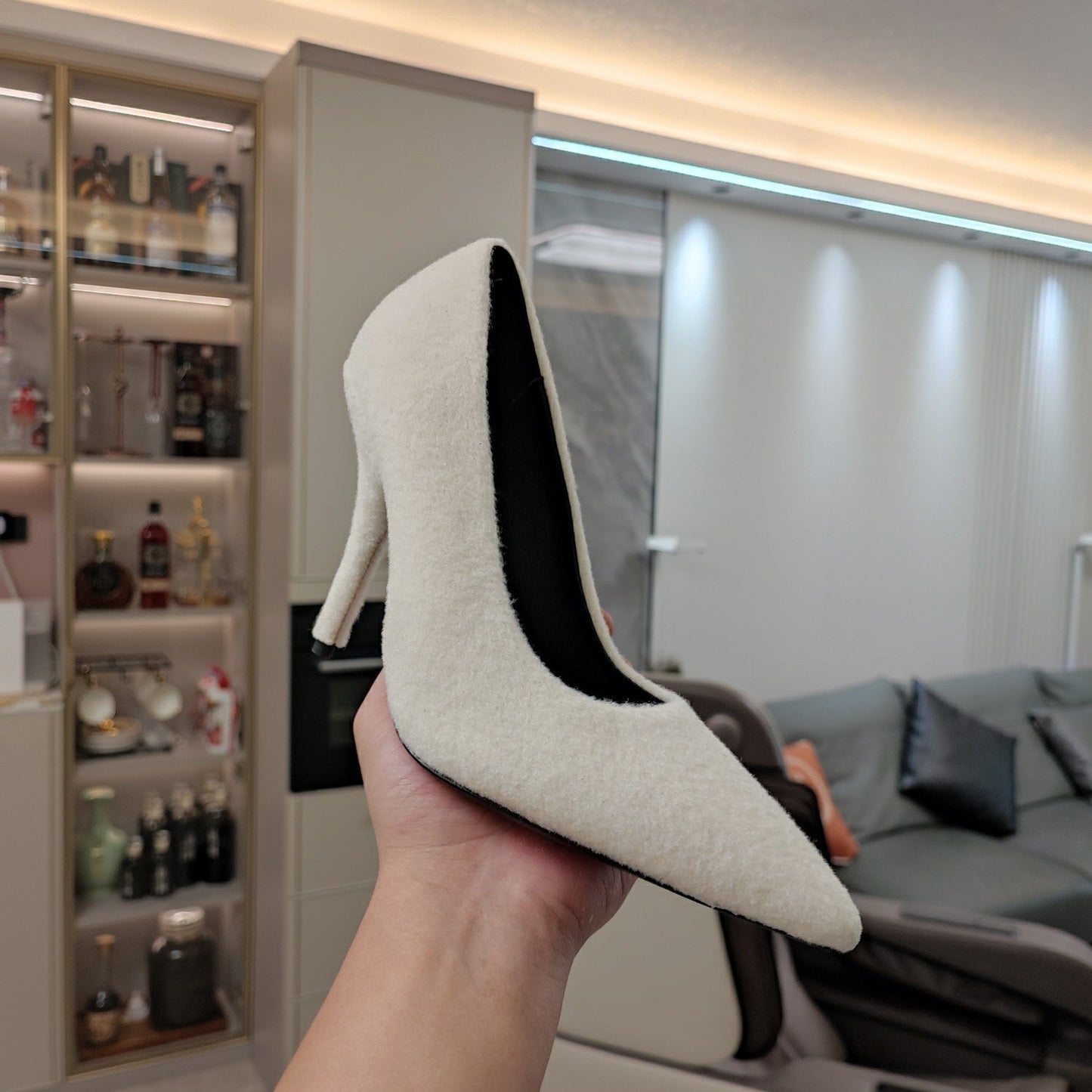 HIGH HEEL PUMPS 90MM IN WHITE WOOL - 34