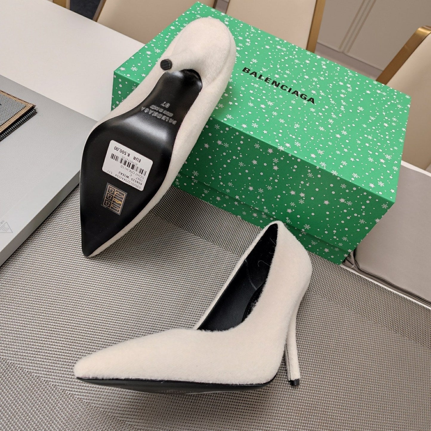 HIGH HEEL PUMPS 90MM IN WHITE WOOL - 34