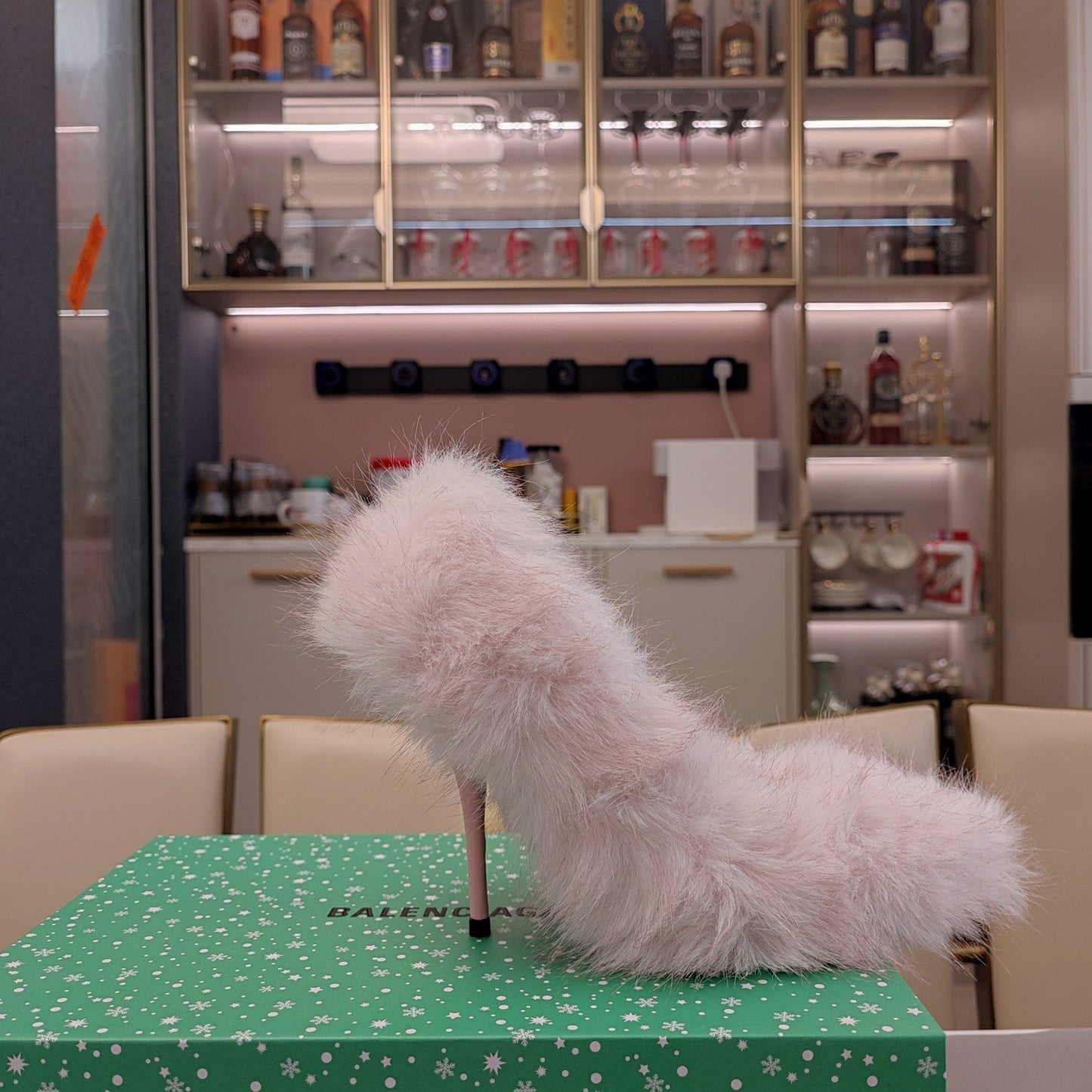 FURRY PUMPS 90MM IN HEAVEN PINK FOX FUR - 34