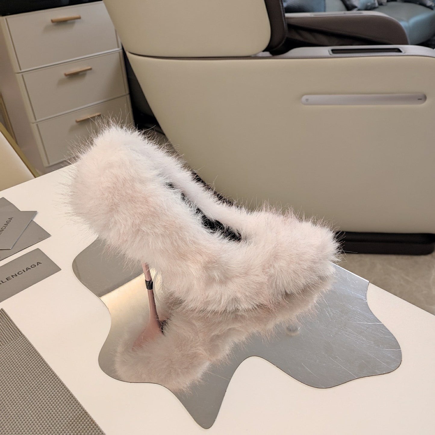 FURRY PUMPS 90MM IN HEAVEN PINK FOX FUR - 34
