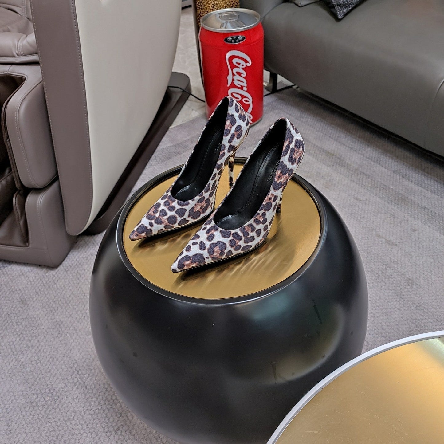 HIGH PUMPS IN LIGHT GRAY LEOPARD PRINT SUEDE - 34