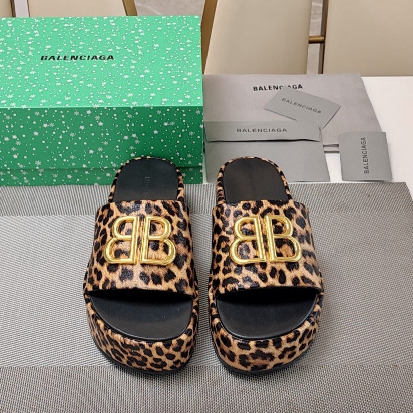 RISE SANDAL THICK-SOLED IN BROWN LEOPARD PRINT CALFSKIN - 34