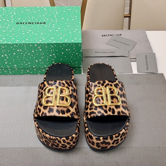 RISE SANDAL THICK-SOLED IN BROWN LEOPARD PRINT CALFSKIN - 34