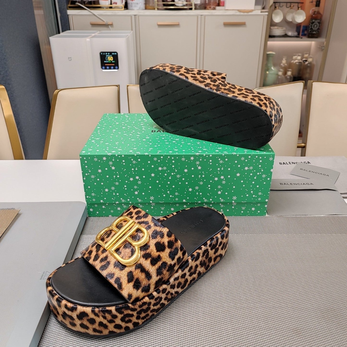 RISE SANDAL THICK-SOLED IN BROWN LEOPARD PRINT CALFSKIN - 34