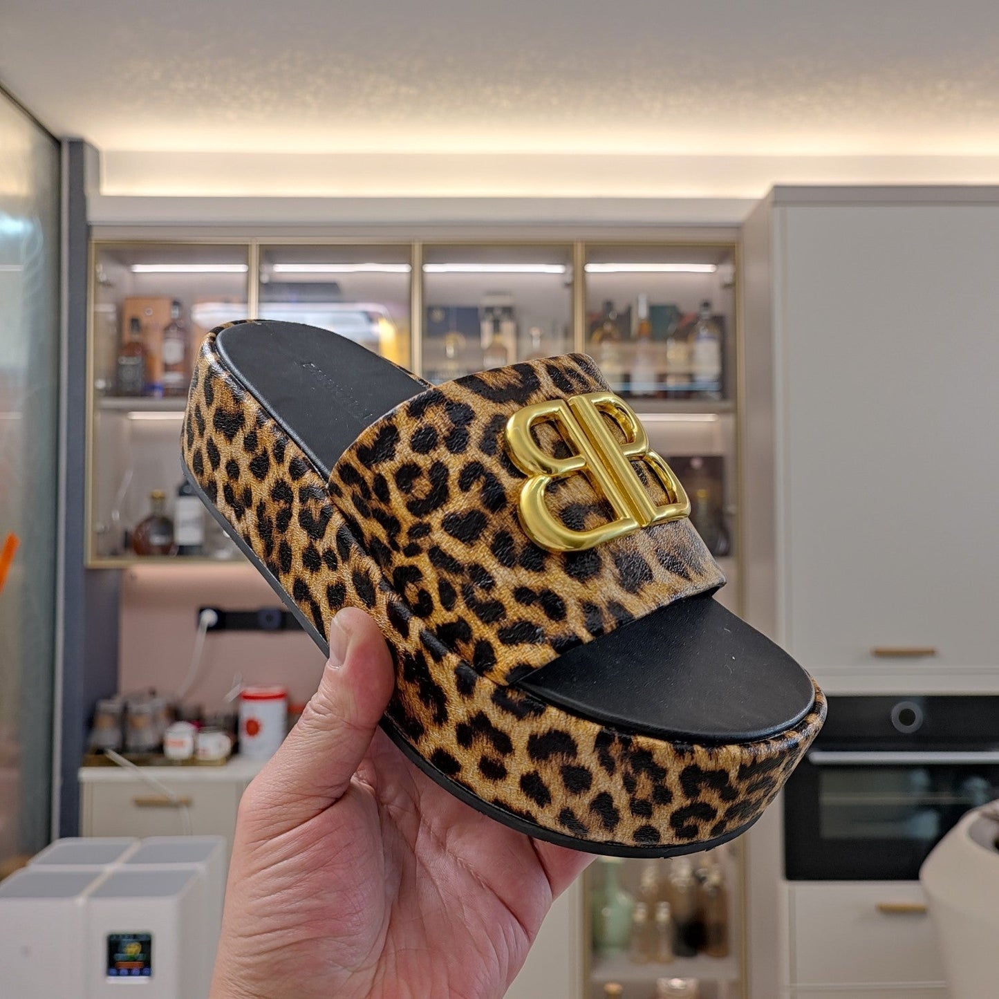 RISE SANDAL THICK-SOLED IN BROWN LEOPARD PRINT CALFSKIN - 34