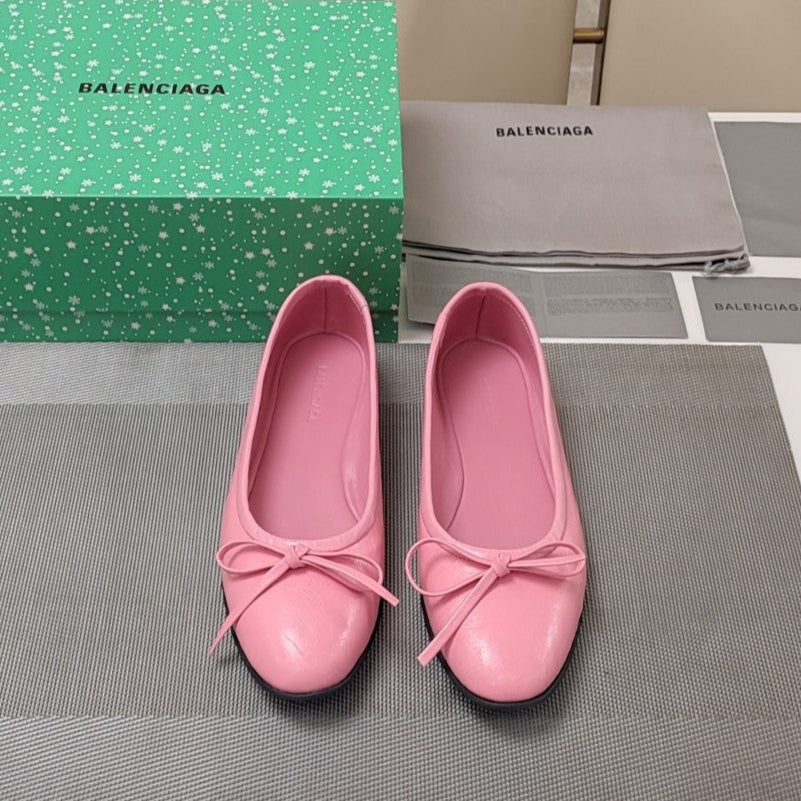 RHINESTONE BALLET FLATS WITH BOW IN SEA PINK WAX-OIL SHEEPSKIN - 34