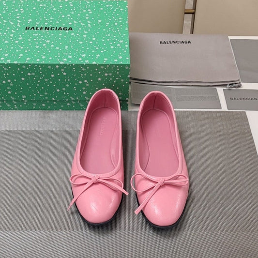 RHINESTONE BALLET FLATS WITH BOW IN SEA PINK WAX-OIL SHEEPSKIN - 34